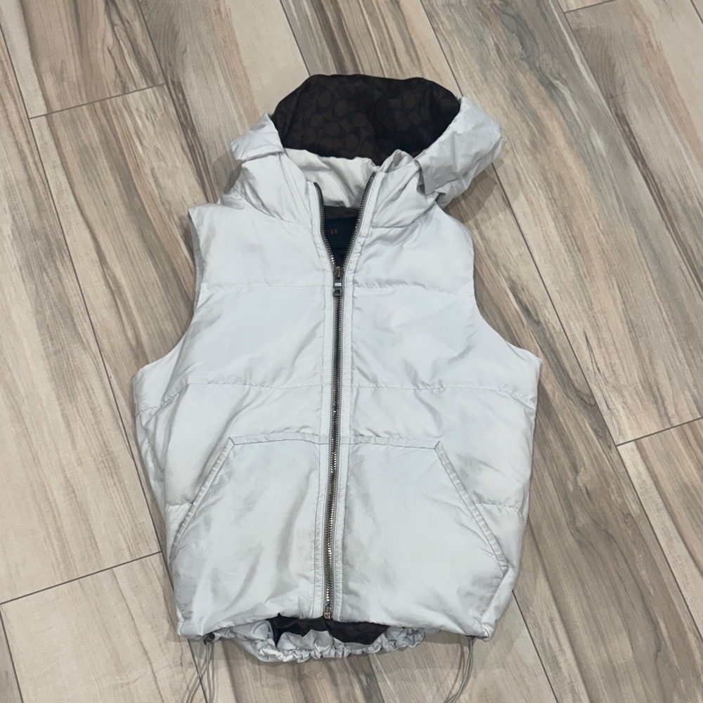 Women’s Signature Coach Down Puffer Vest | White & Brown | Size Small